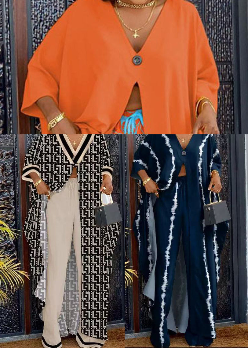 Boutique Orange Oversized Side Open Cotton Women Sets 2 Pieces Summer