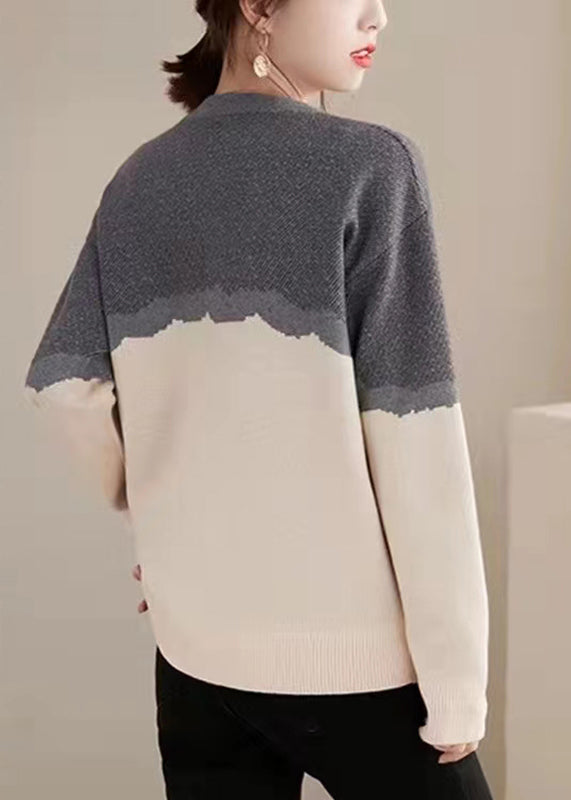 Boutique Photo Color O-Neck Print Cotton Knit Sweaters Fall