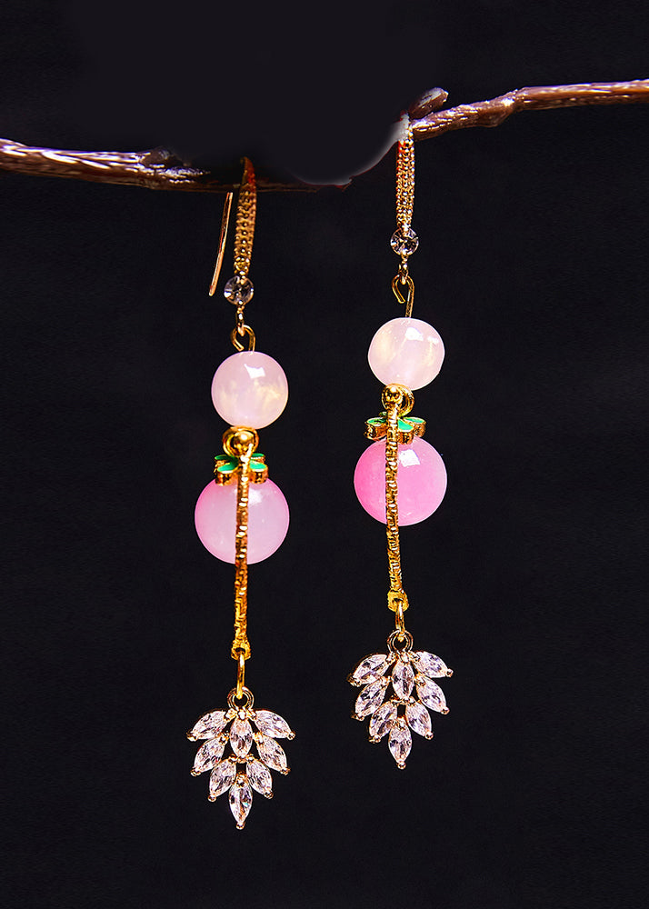 Boutique Pink Beads Zircon Drop Earrings - Omychic
