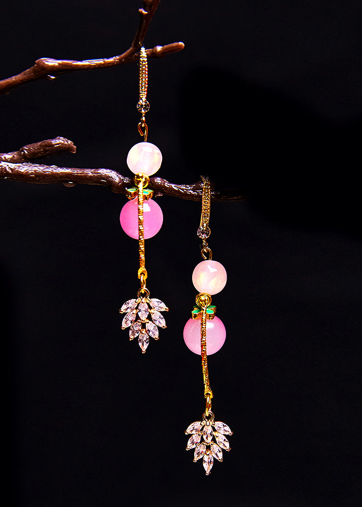 Boutique Pink Beads Zircon Drop Earrings - Omychic