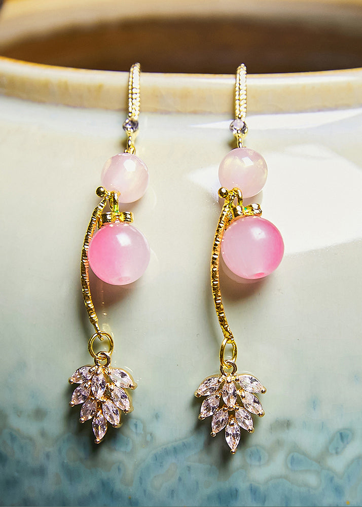 Boutique Pink Beads Zircon Drop Earrings - Omychic