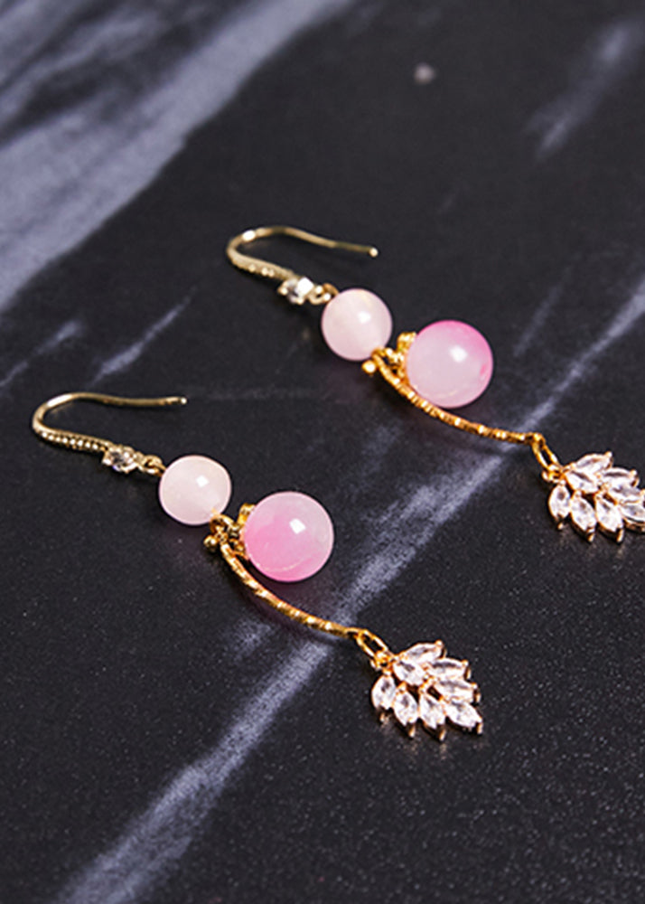 Boutique Pink Beads Zircon Drop Earrings - Omychic