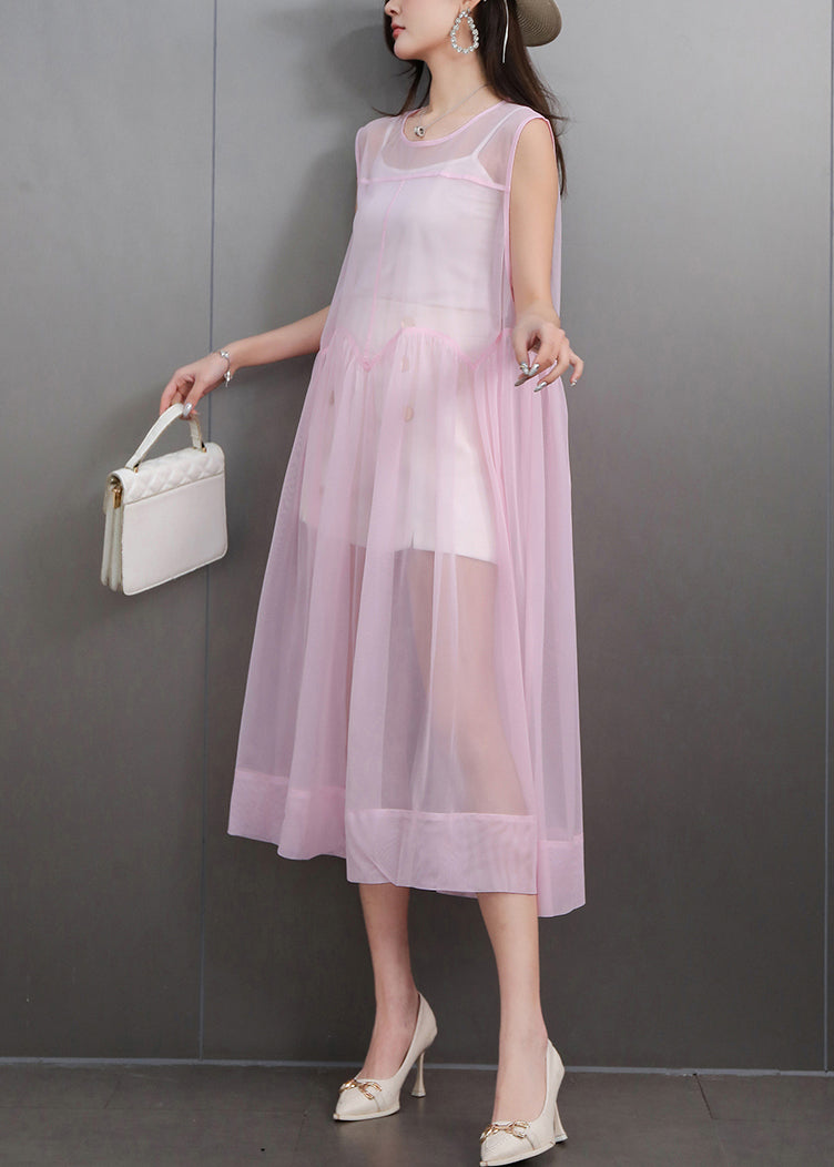 Boutique Pink Exra Large Hem Tulle Sheer Dress Sleeveless
