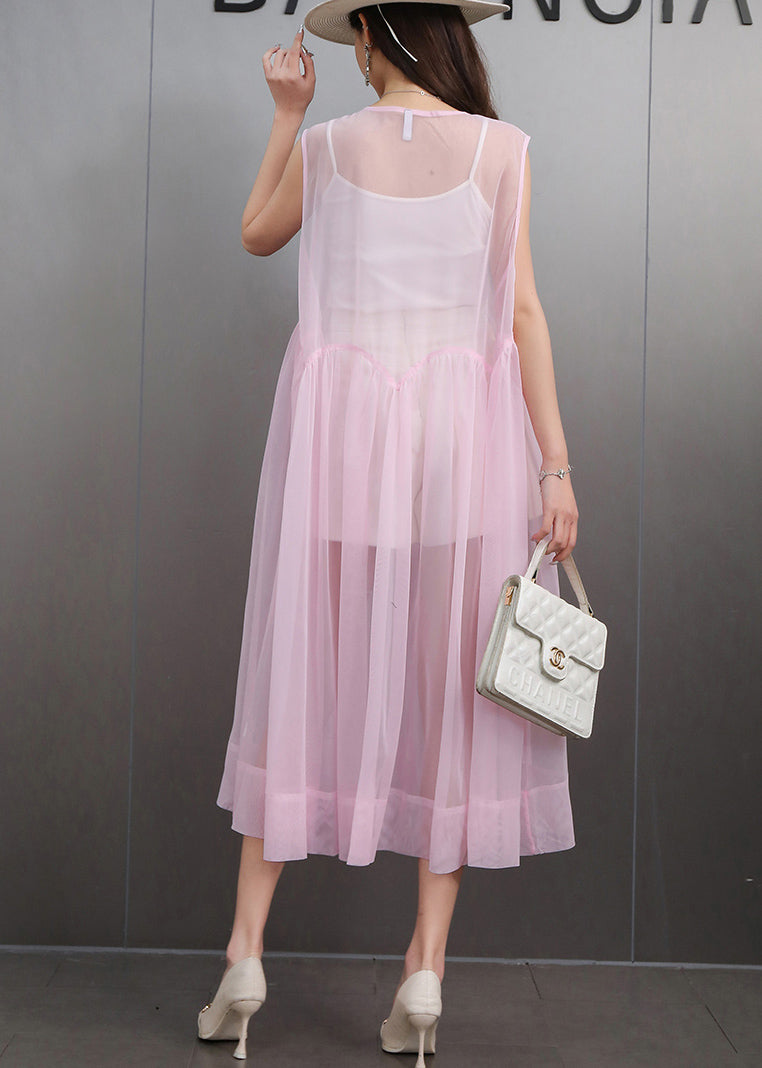 Boutique Pink Exra Large Hem Tulle Sheer Dress Sleeveless