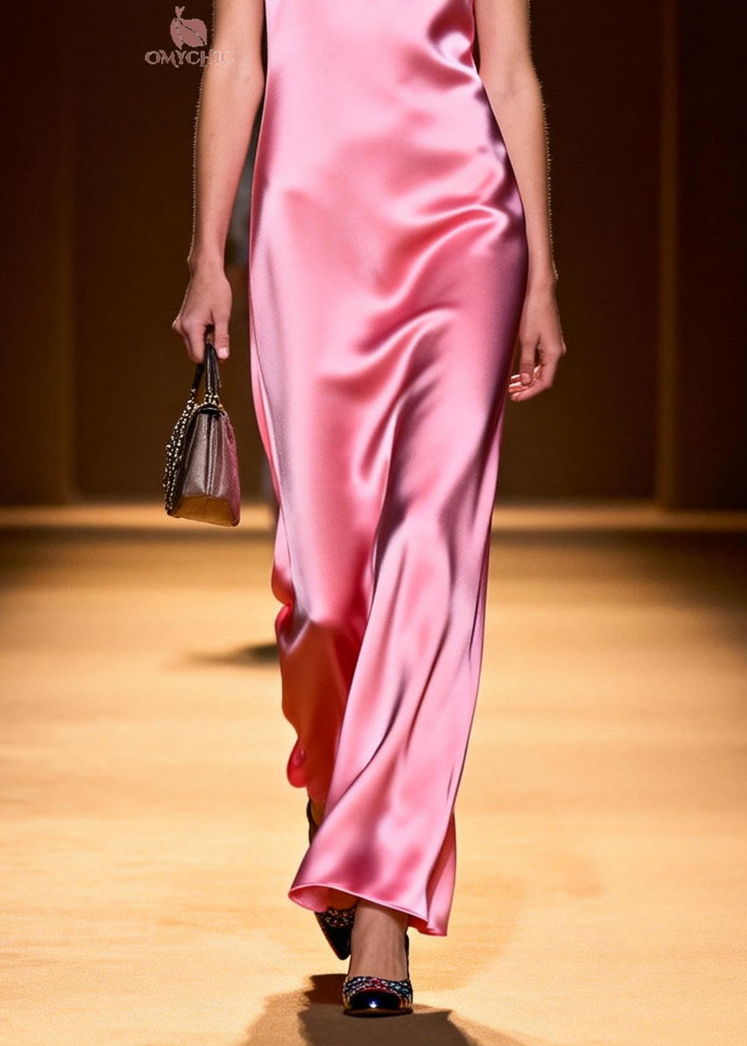 Boutique Pink O Neck Silk Robe Dresses Sleeveless
