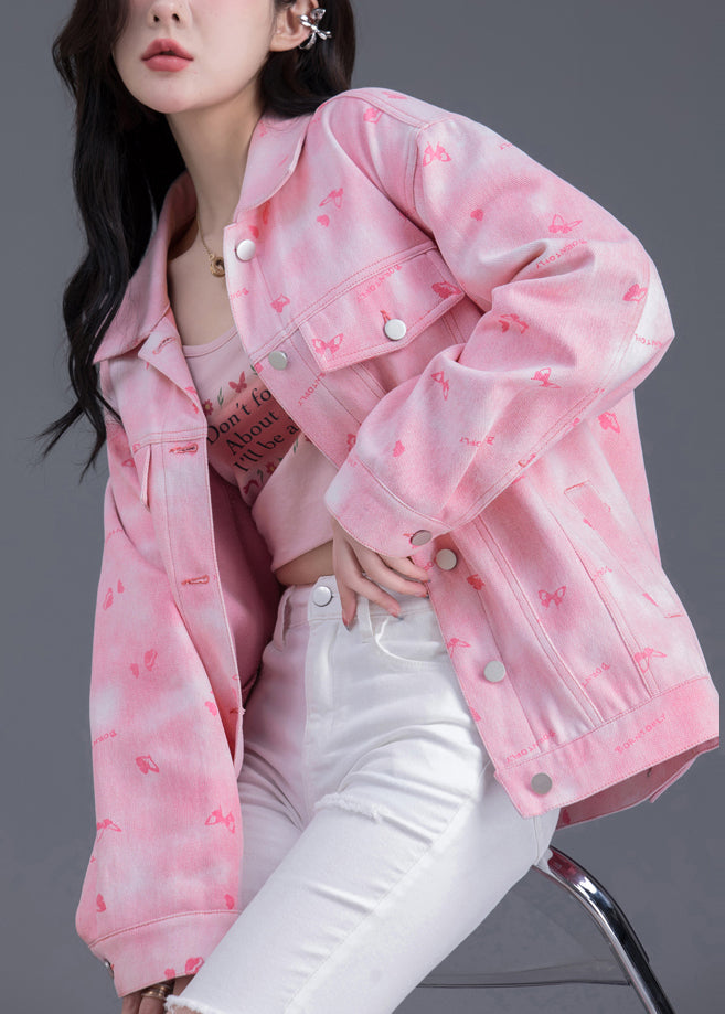 Boutique Pink Oversized Floral Denim Jackets Spring