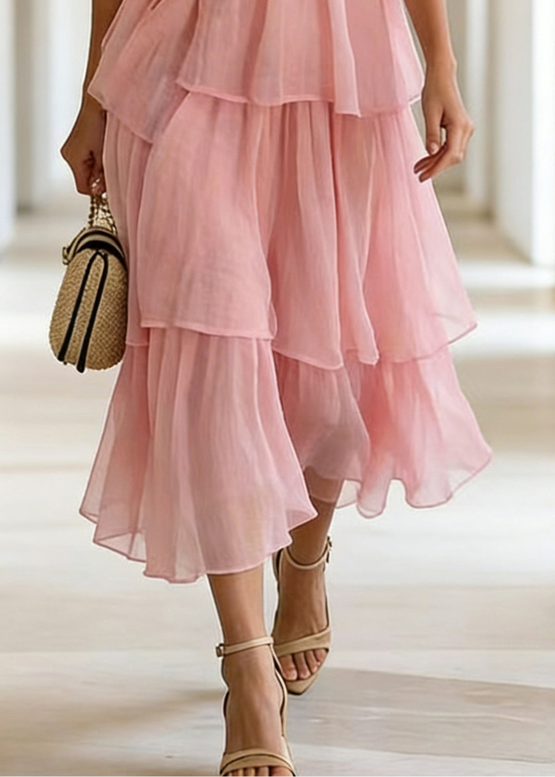 Boutique Pink Ruffles Layered Cotton Cami Dress Summer