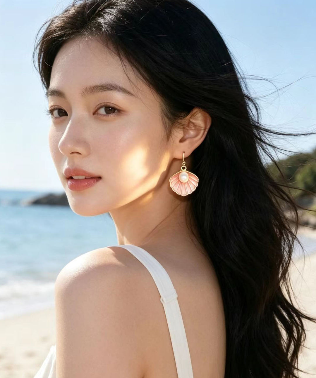 Boutique Pink Seashell Metal Fine Pearl Drop Earrings