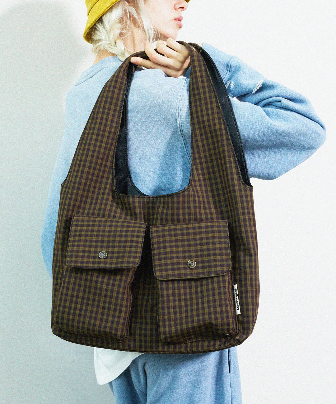 Boutique Plaid Pockets Canvas Large Capacity Shoulder Bag