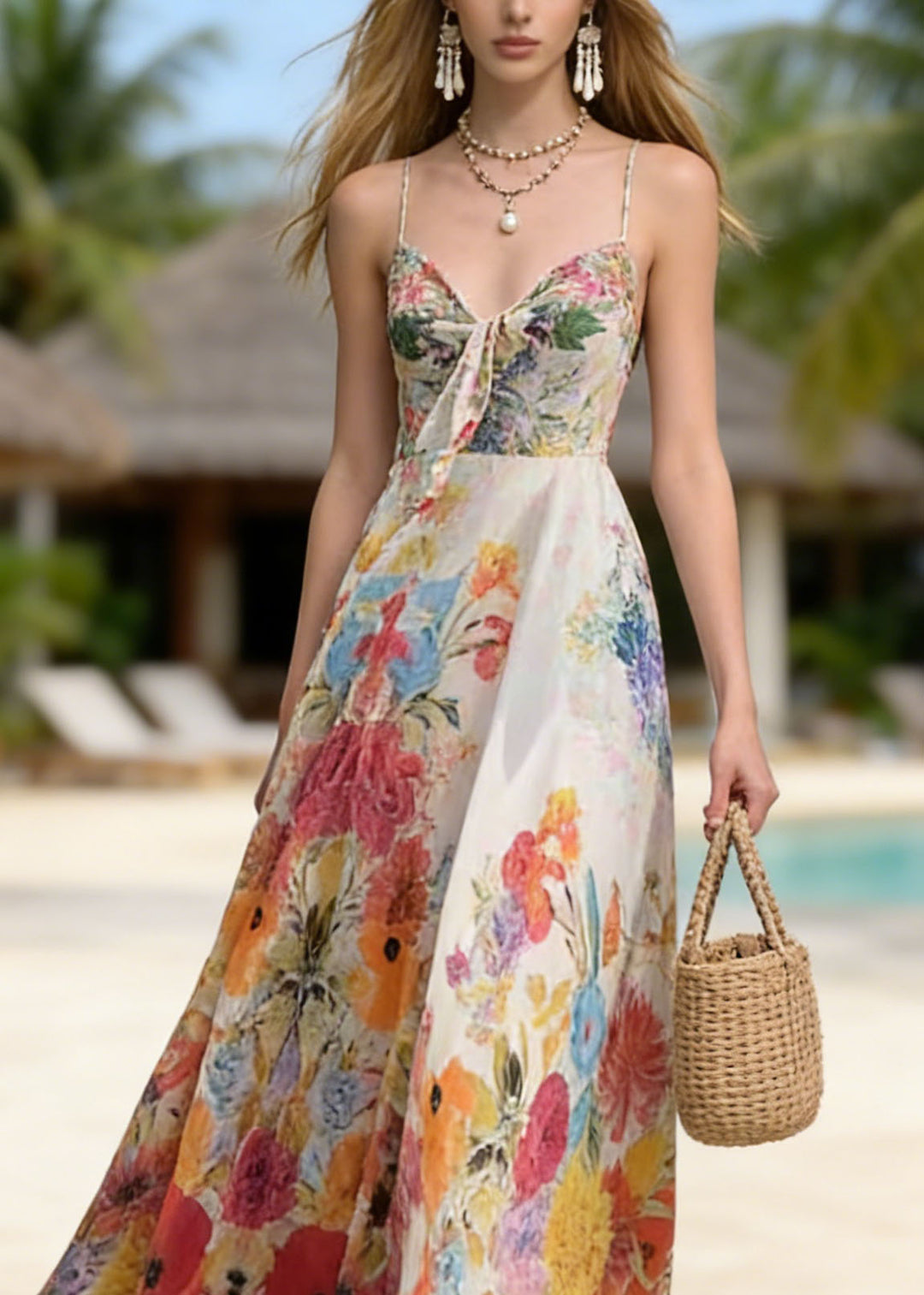 Boutique Print Chiffon Holiday Spaghetti Strap Dress Summer - Omychic