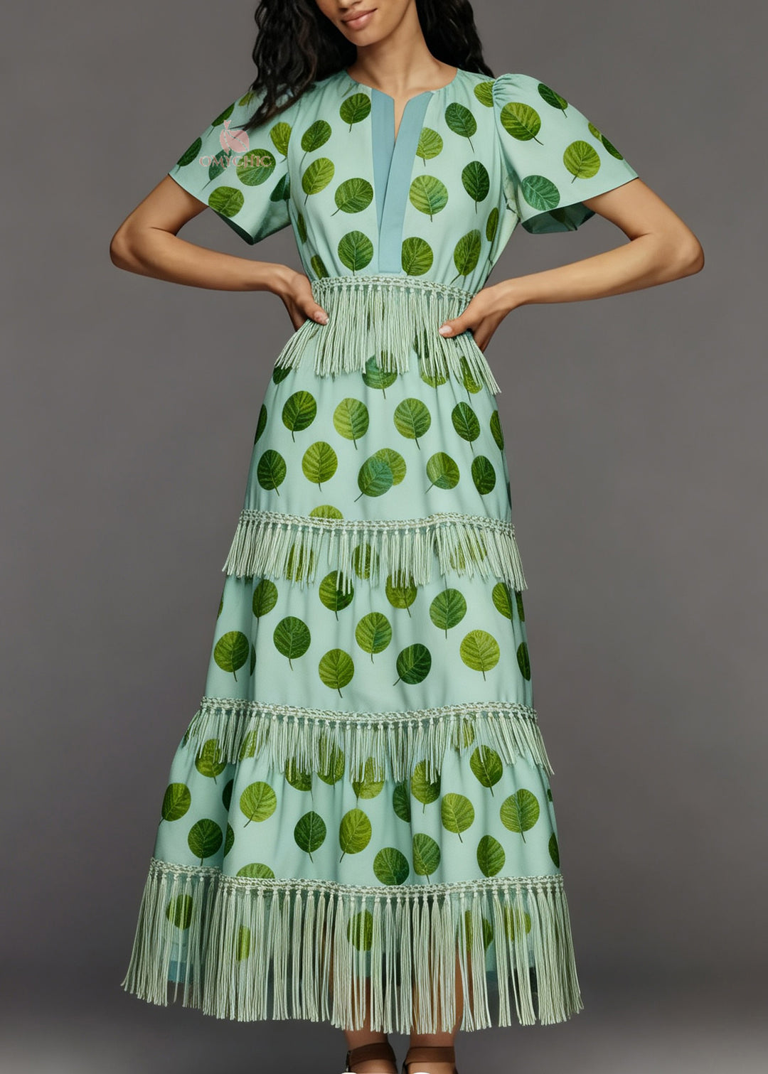 Boutique Print Tasseled Patchwork Cotton Dress Summer
