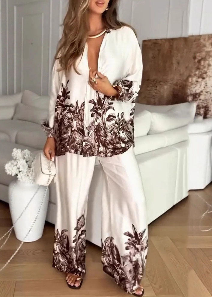 Boutique Print Tops And Pants Silk Women Sets 2 Pieces Spring