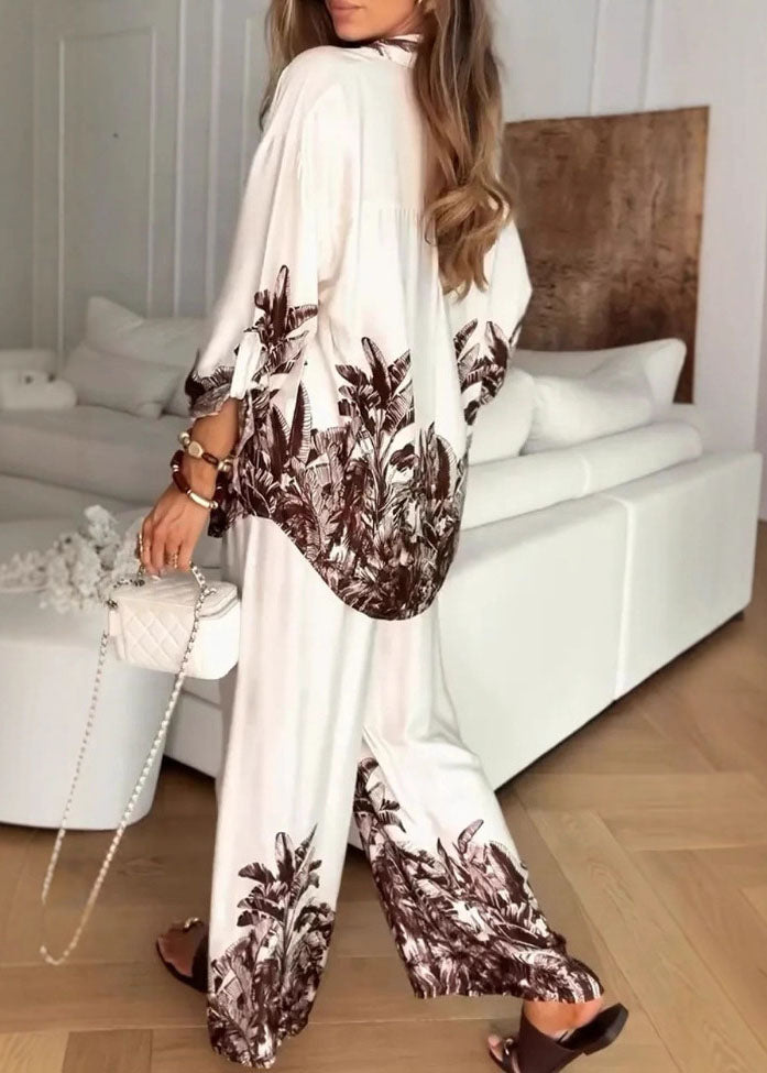 Boutique Print Tops And Pants Silk Women Sets 2 Pieces Spring
