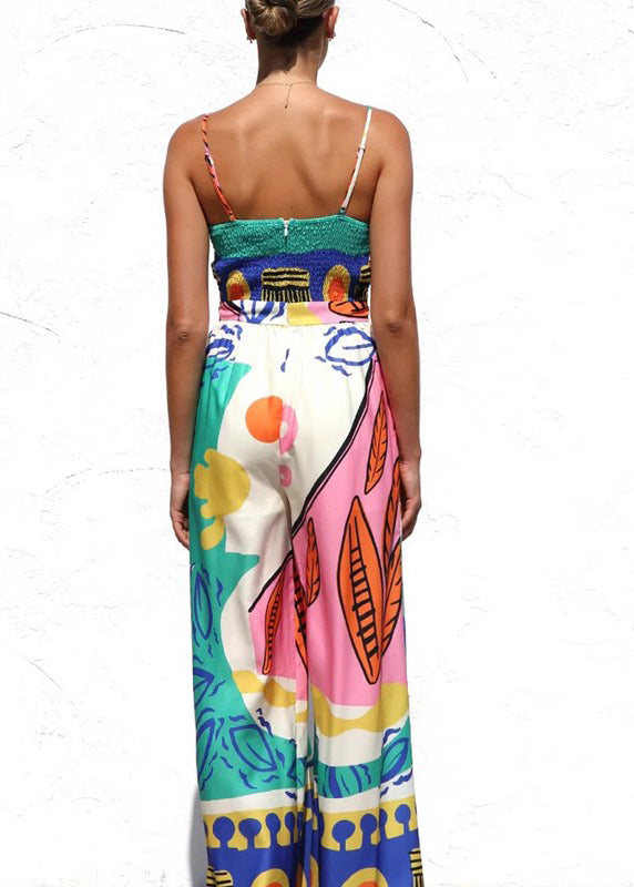 Boutique Printed Waistcinched Tieknot Wideleg Straight Tube Romper Sleeveless