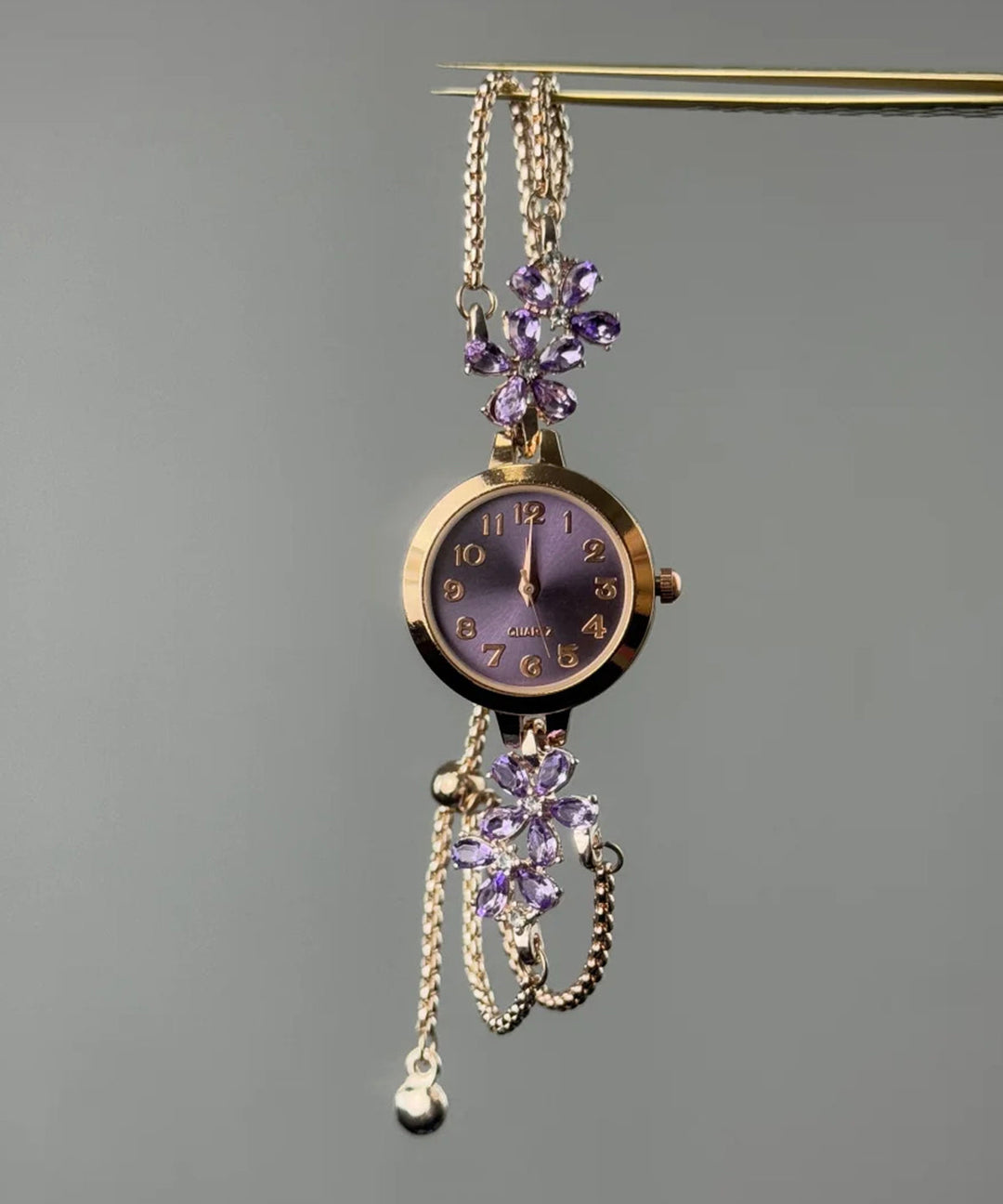 Boutique Purple Alloy Zircon Bauhinia Tassel Watches