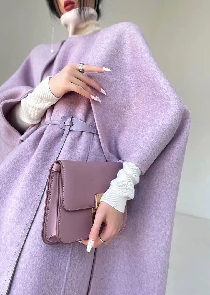 Boutique Purple Cape And Dress Woolen Two Pieces Set Spring