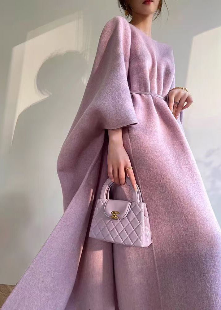 Boutique Purple Cape And Dress Woolen Two Pieces Set Spring