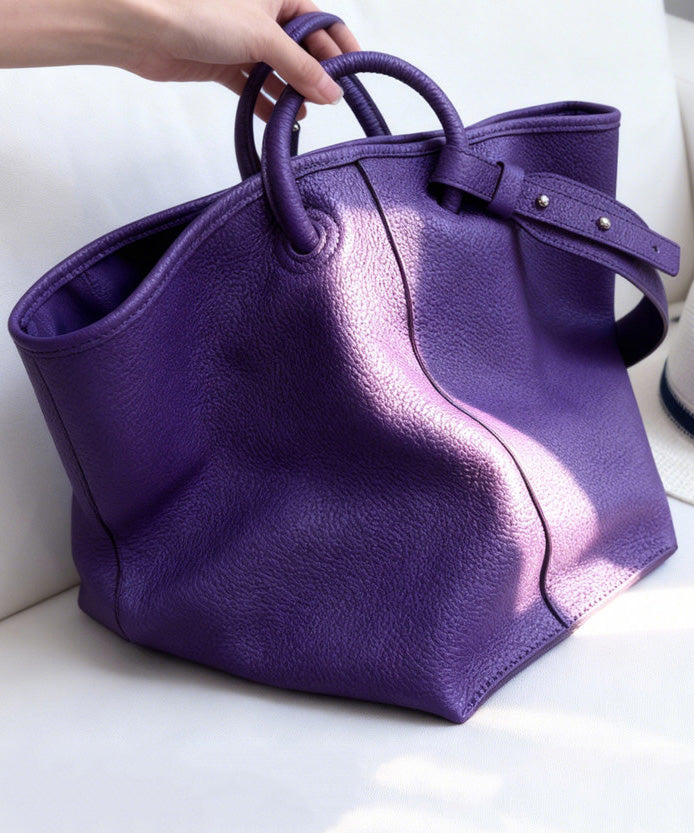 Boutique Purple Large Capacity Calf Leather Tote Bag