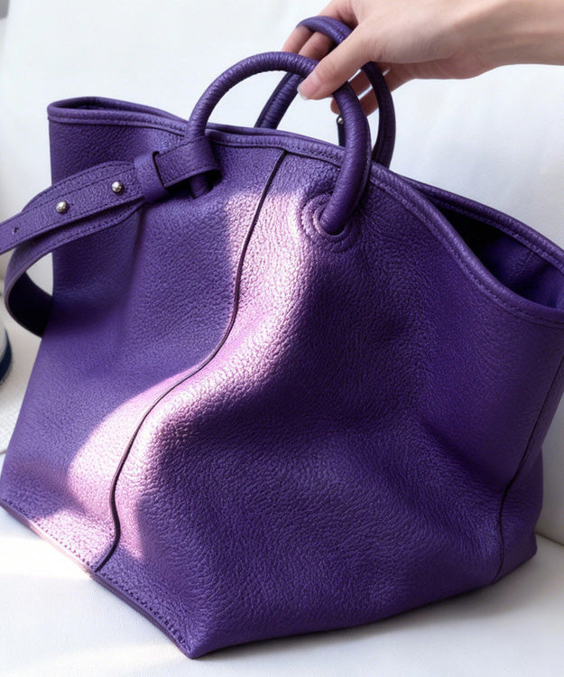 Boutique Purple Large Capacity Calf Leather Tote Bag