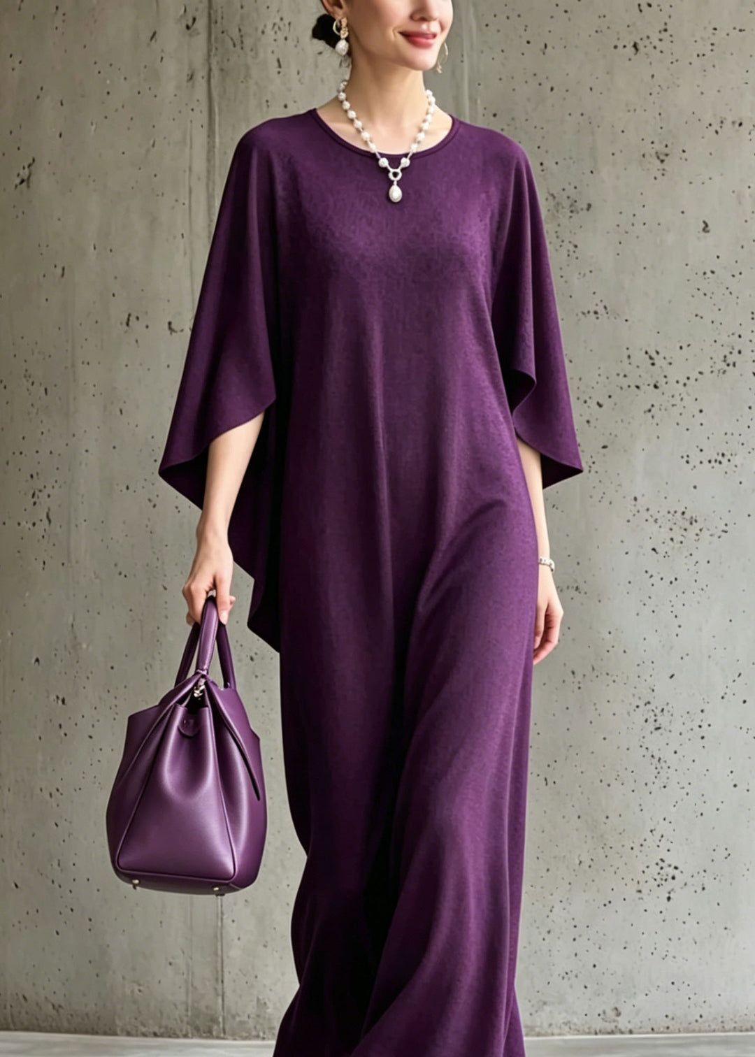 Boutique Purple O Neck Cotton Long Dress Summer