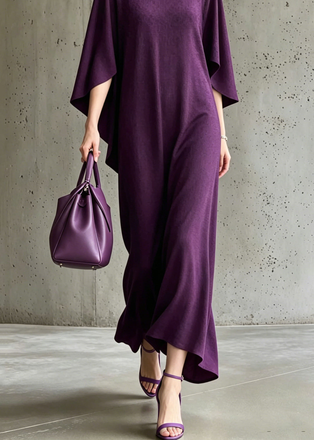 Boutique Purple O Neck Cotton Long Dress Summer
