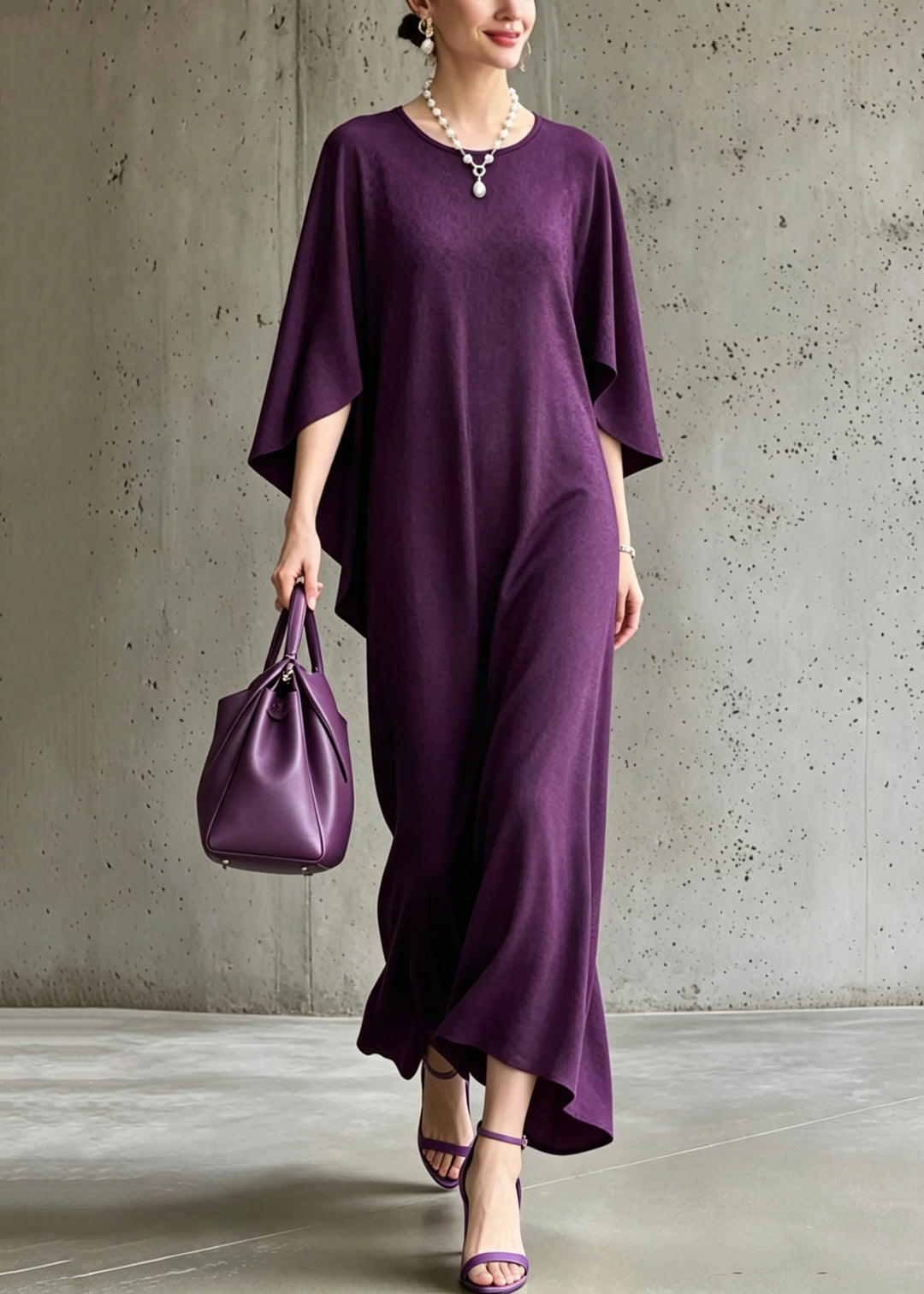 Boutique Purple O Neck Cotton Long Dress Summer