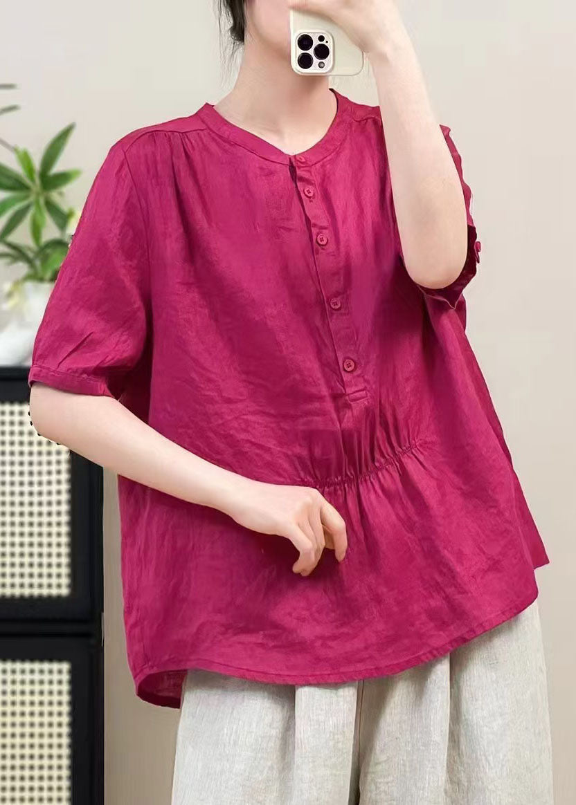Boutique Purple Oversized Wrinkled Linen Shirt Top Summer