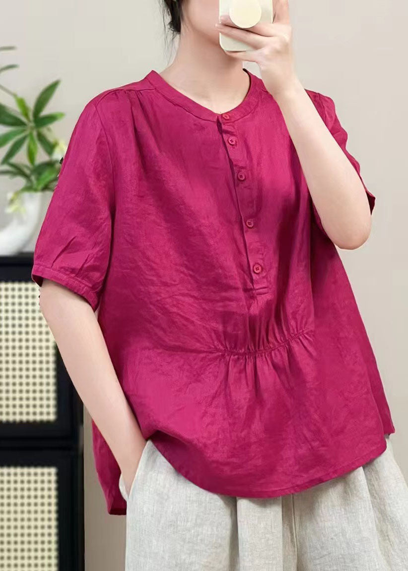 Boutique Purple Oversized Wrinkled Linen Shirt Top Summer