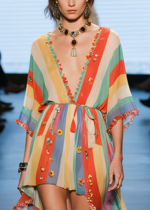 Boutique Rainbow Asymmetrical Floral Chiffon Holiday Dress Summer