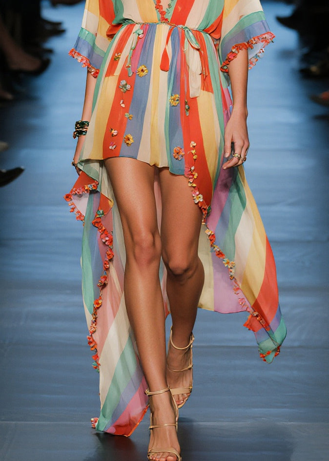 Boutique Rainbow Asymmetrical Floral Chiffon Holiday Dress Summer