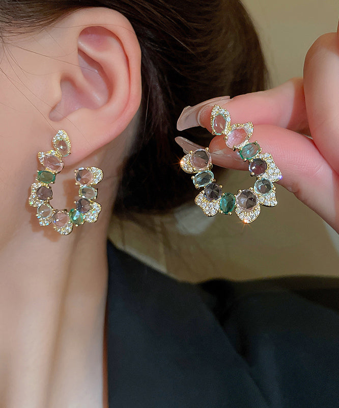 Boutique Rainbow Copper Zircon Hoop Earrings