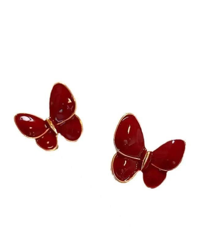 Boutique Red Copper Overgild Butterfly Stud Earrings
