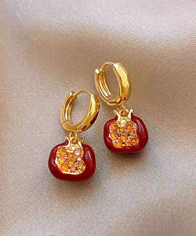 Boutique Red Copper Overgild Zircon Pomegranate Drop Earrings