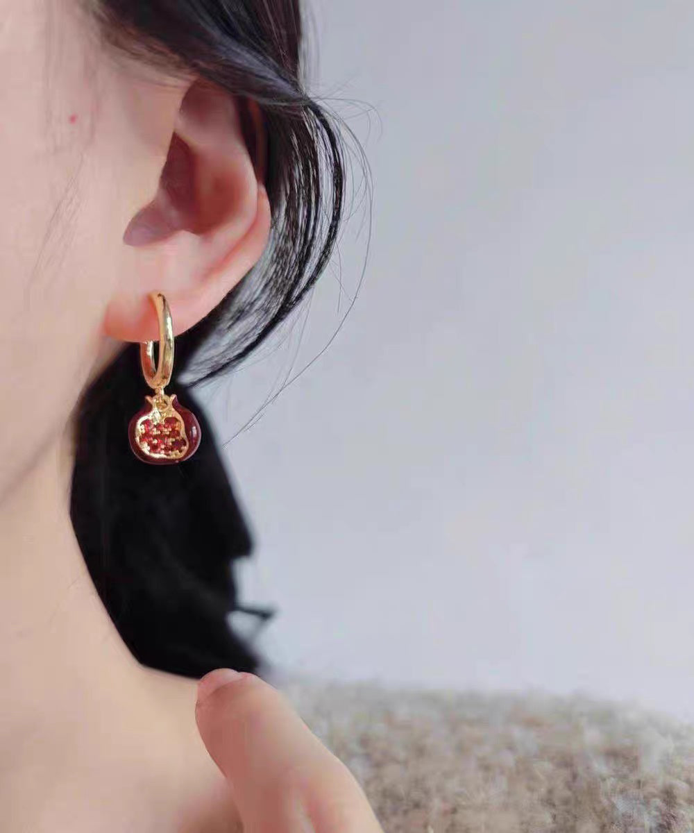 Boutique Red Copper Overgild Zircon Pomegranate Drop Earrings