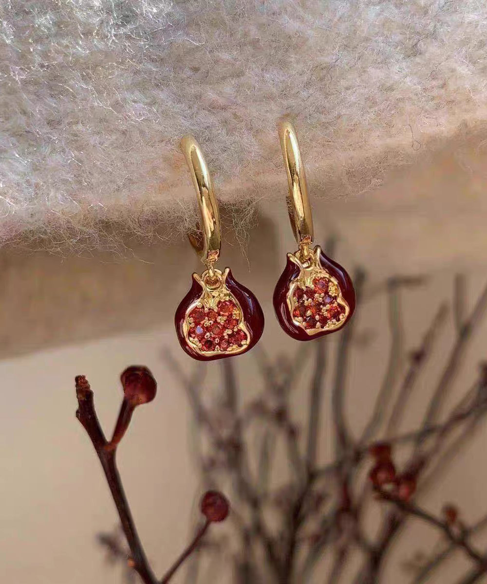 Boutique Red Copper Overgild Zircon Pomegranate Drop Earrings