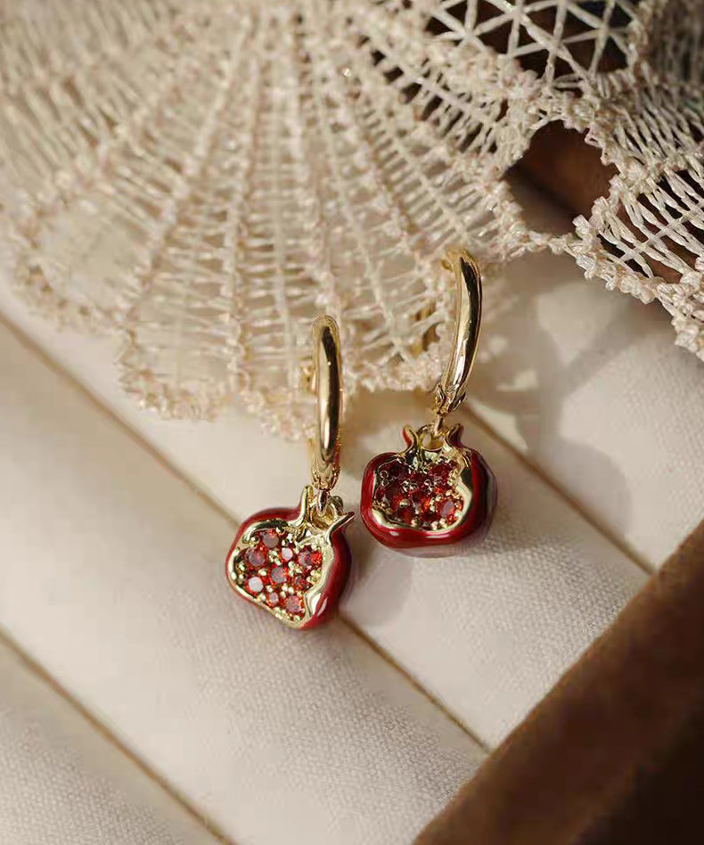 Boutique Red Copper Overgild Zircon Pomegranate Drop Earrings