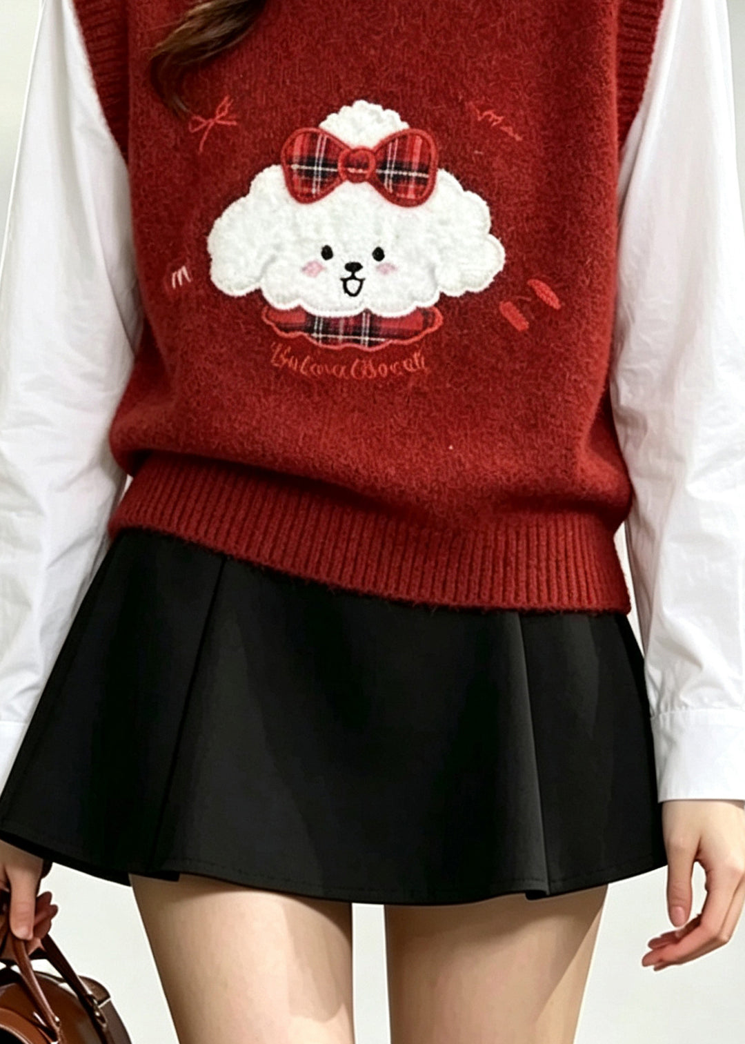 Boutique Red Embroideried Knit Vests Winter
