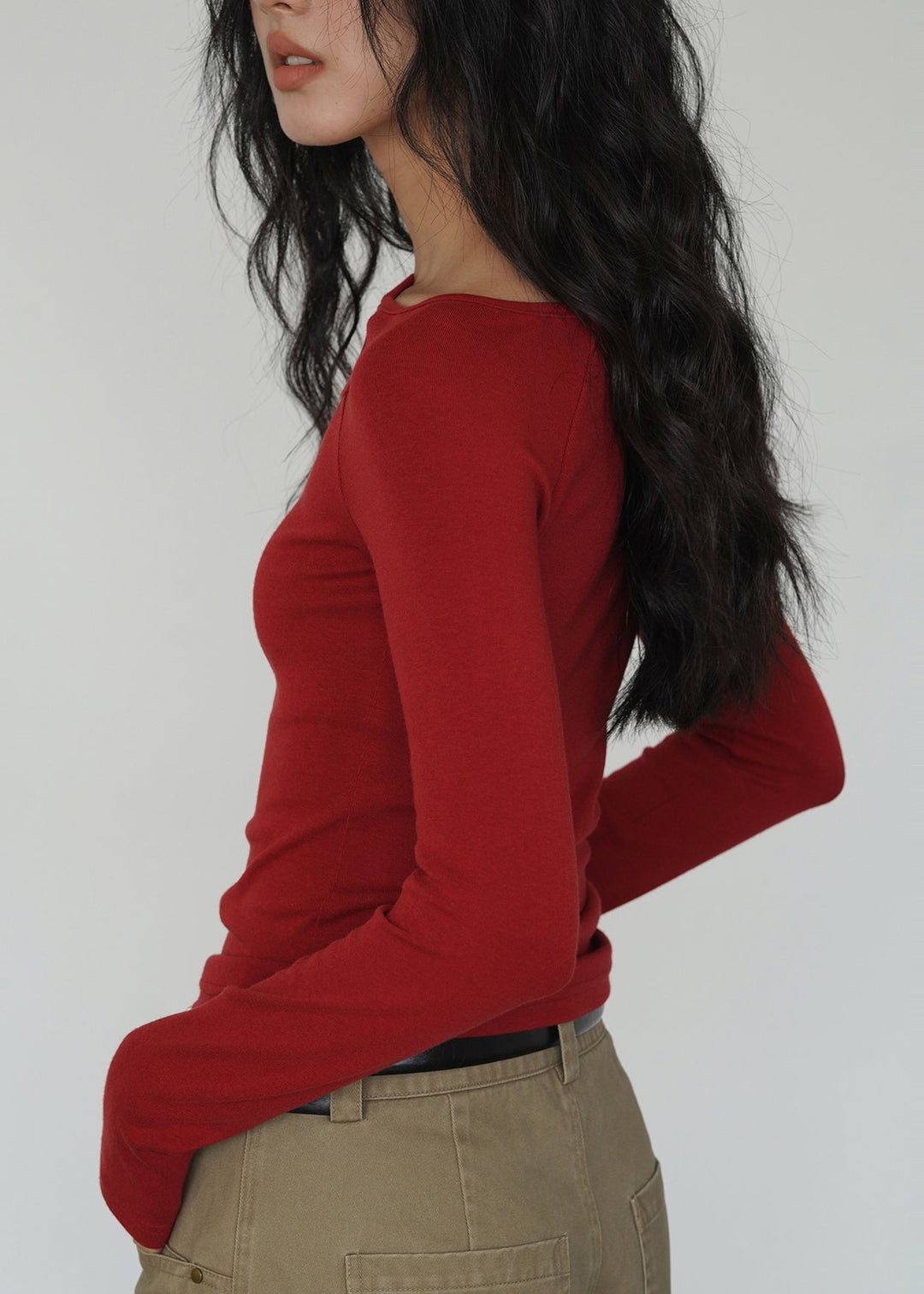 Boutique Red Hollow Out Cotton Tops Fall
