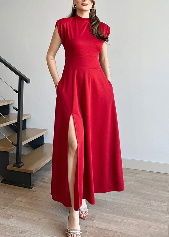 Boutique Red O Neck Side Open Long Dress Summer