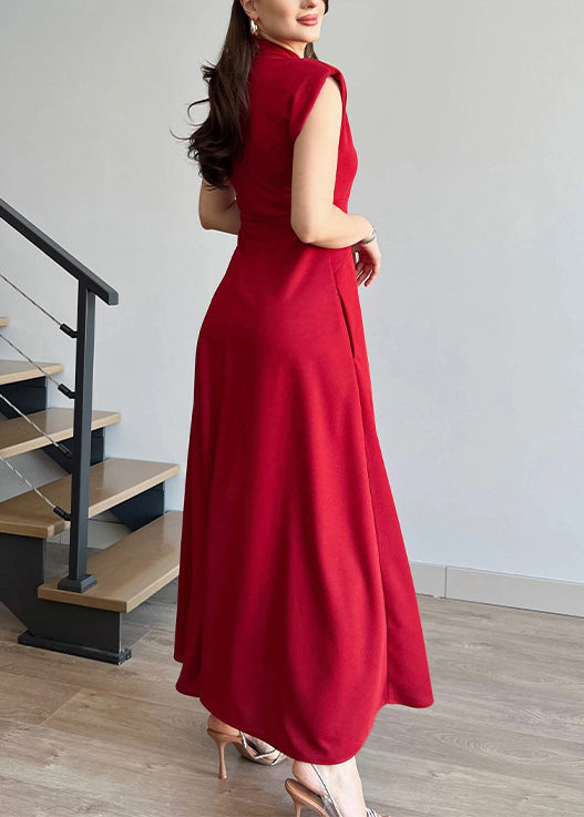 Boutique Red O Neck Side Open Long Dress Summer