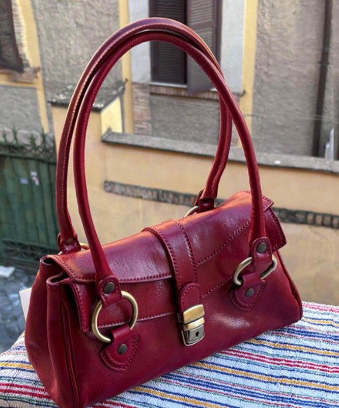 Boutique Red Solid Durable Calf Leather Hobo Bag