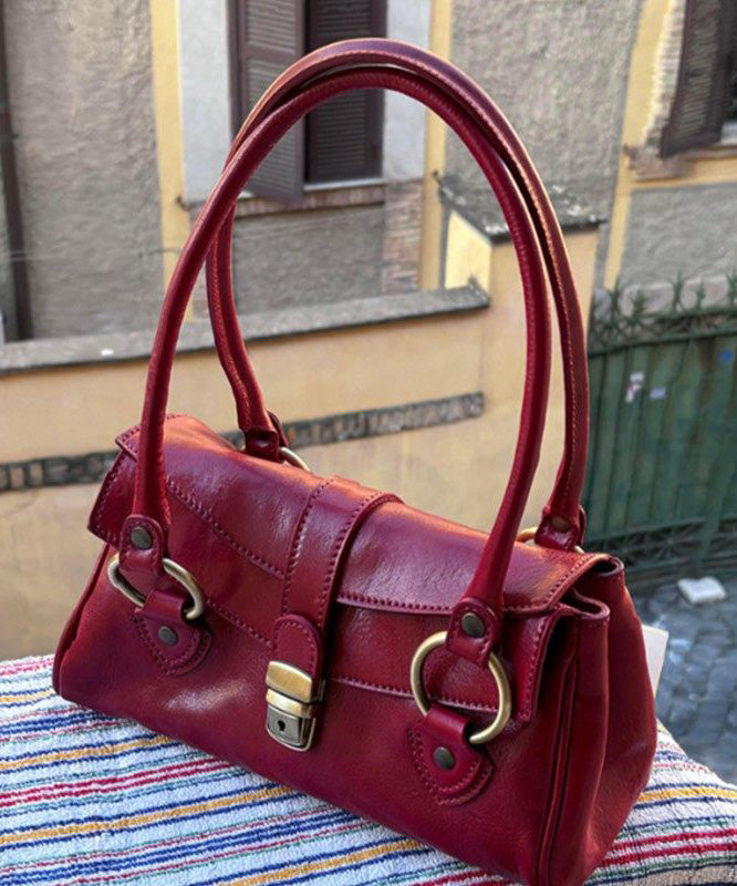 Boutique Red Solid Durable Calf Leather Hobo Bag