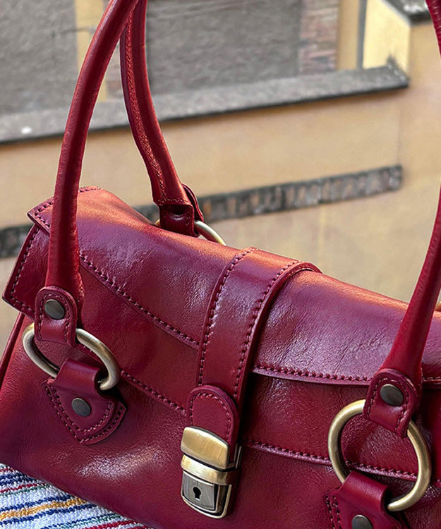 Boutique Red Solid Durable Calf Leather Hobo Bag