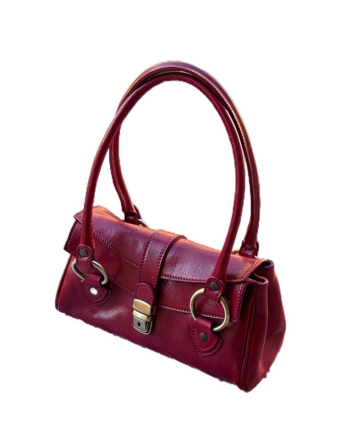 Boutique Red Solid Durable Calf Leather Hobo Bag