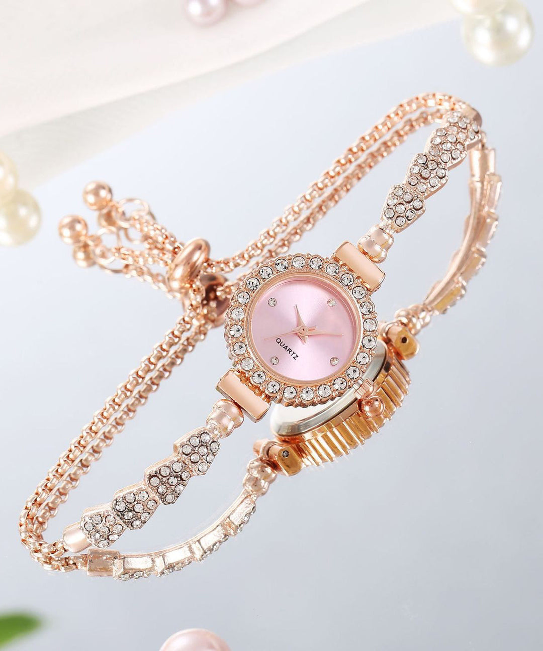 Boutique Red Stainless Steel Zircon Adjustable Waterproof Watch
