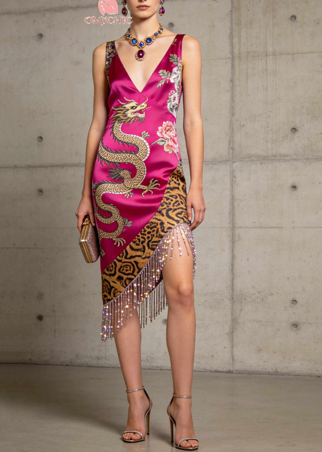 Boutique Rose Tasseled Low High Design Silk Tea Dresses Summer