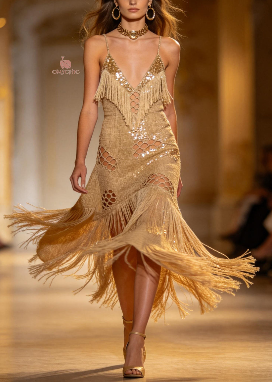 Boutique Sequins Tassel Patchwork Cotton Spaghetti Strap Dress Summer - Omychic