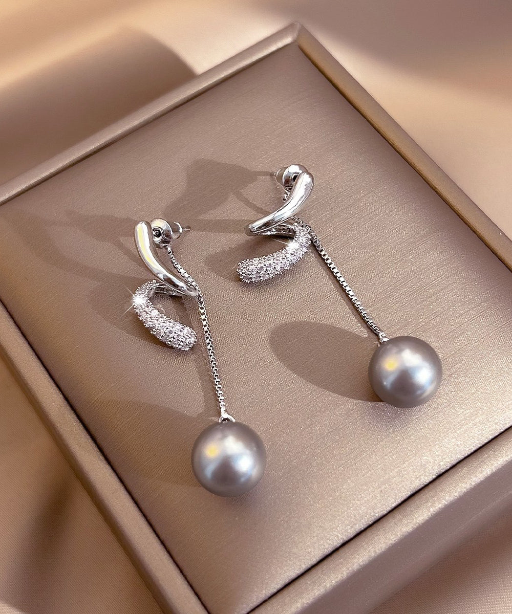 Boutique Silk Copper Overgild Zircon Pearl Tassel Drop Earrings