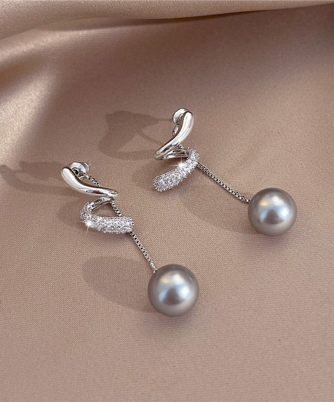 Boutique Silk Copper Overgild Zircon Pearl Tassel Drop Earrings