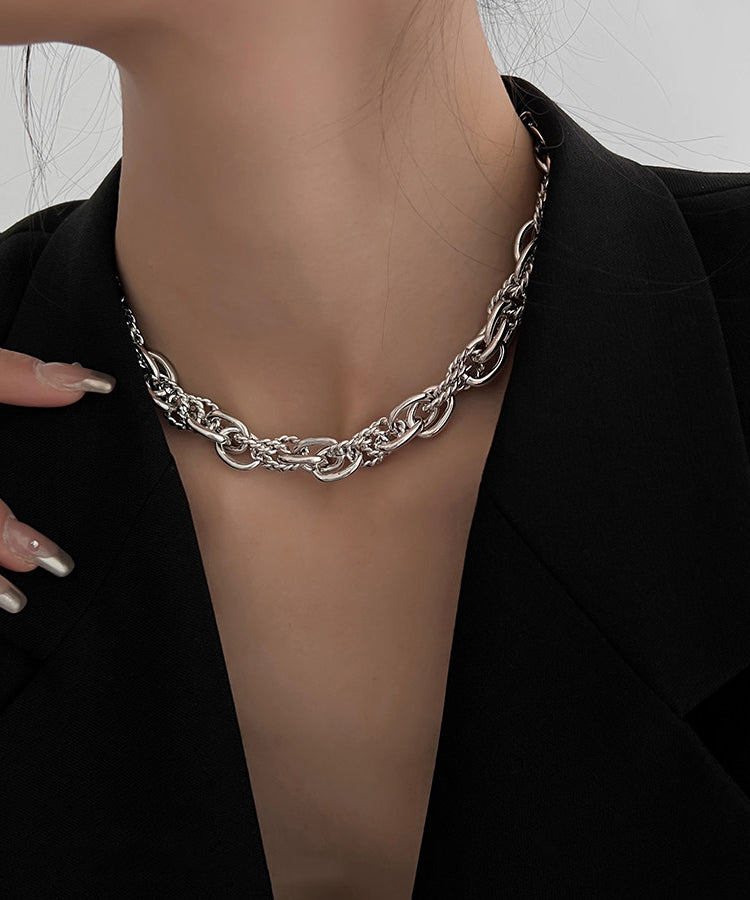 Boutique Silk Metal Chain Lariat Necklace